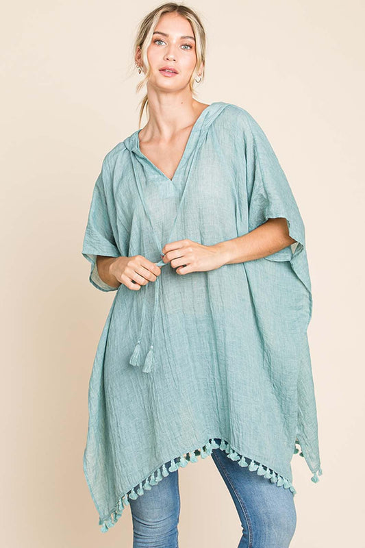 Cotton Bleu by Nu Label Tassel Hem Hooded Cover Up - Clothes For Her Online Store