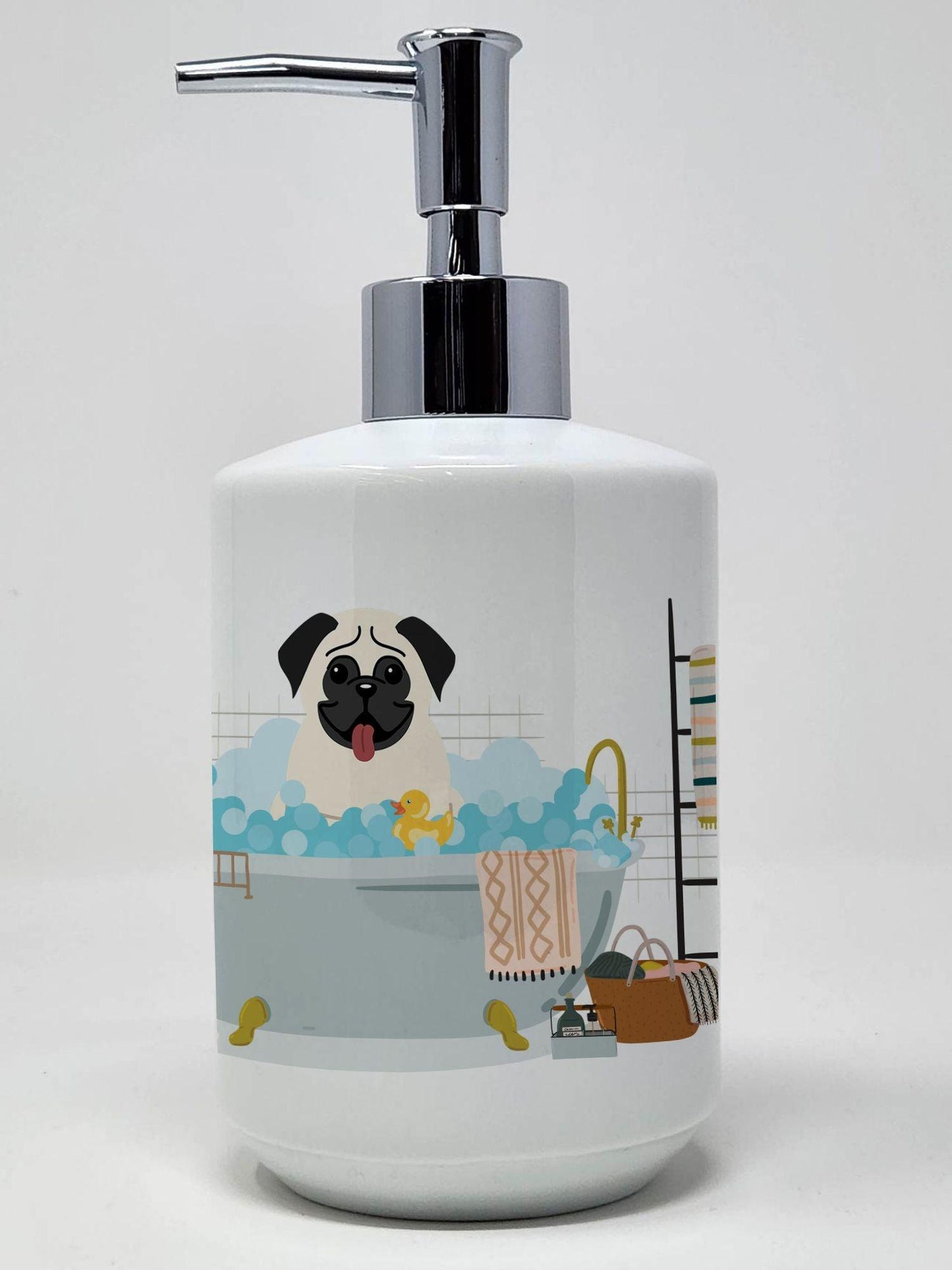 Cream Pug in Bathtub Ceramic Soap Dispenser Hand Soap Dispenser Pump Bottles for Bathroom Kitchen, Empty Refillable Liquid Soap Container - Clothes For Her Online Store