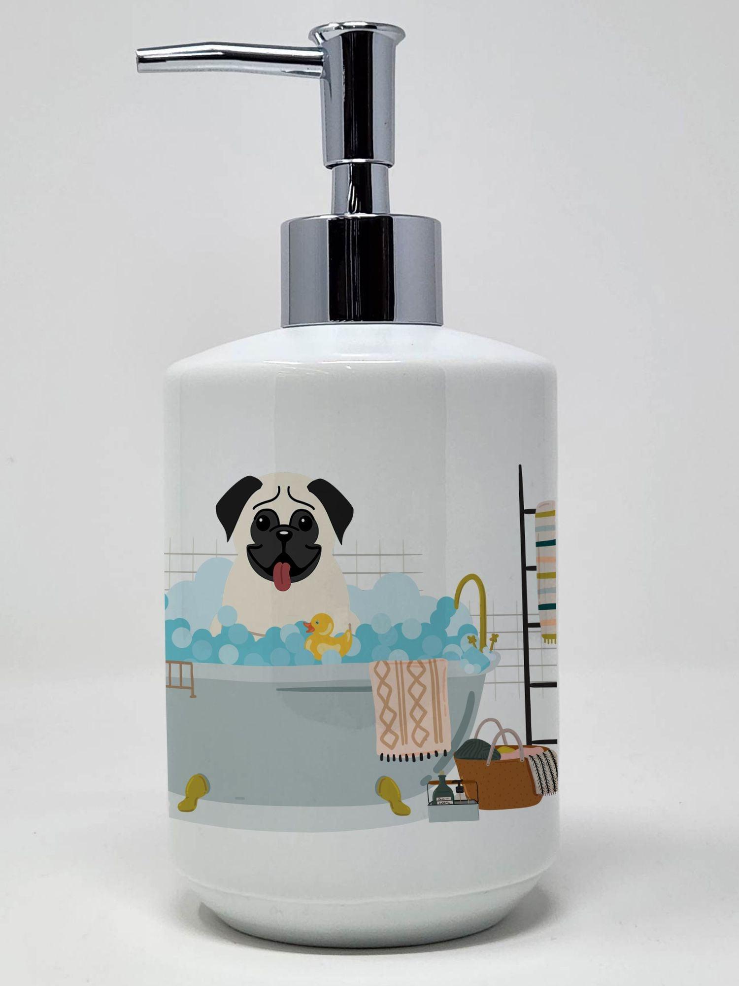 Cream Pug in Bathtub Ceramic Soap Dispenser Hand Soap Dispenser Pump Bottles for Bathroom Kitchen, Empty Refillable Liquid Soap Container - Clothes For Her Online Store