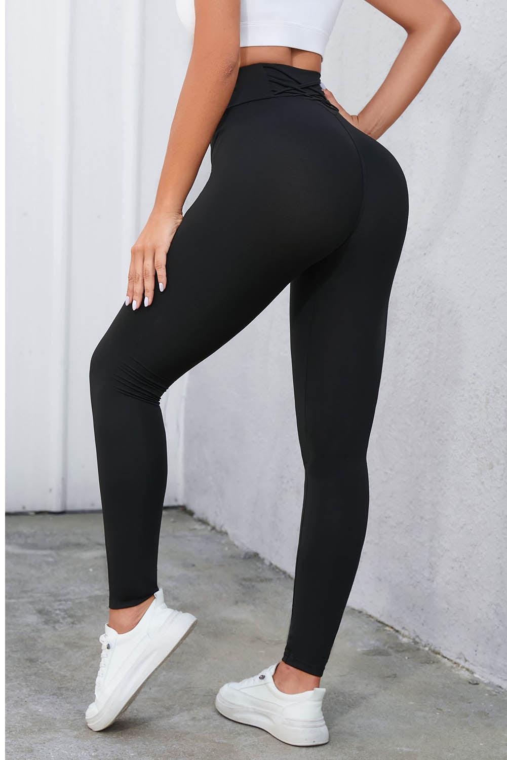 Crisscross Detail Wide Waistband Leggings - Clothes For Her Online Store