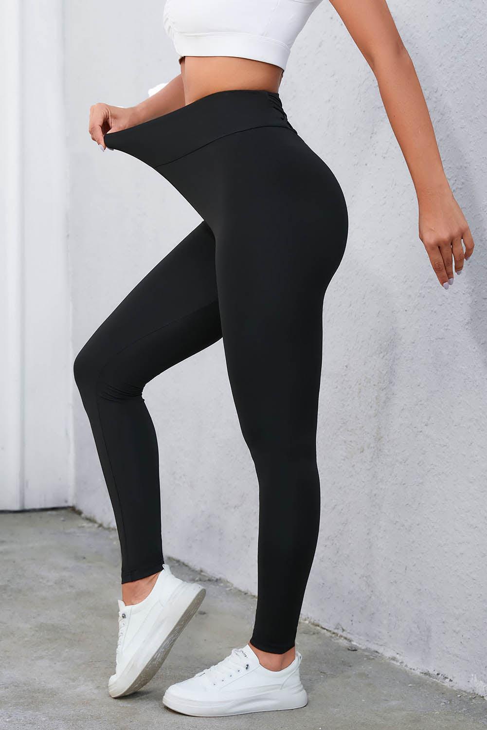Crisscross Detail Wide Waistband Leggings - Clothes For Her Online Store