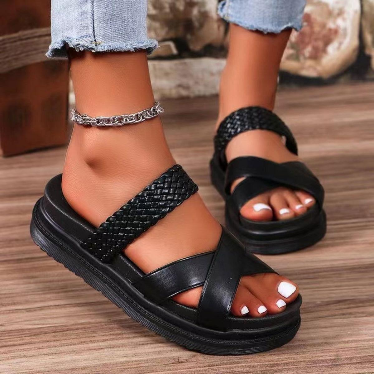 Crisscross Open Toe Platform Sandals - Clothes For Her Online Store