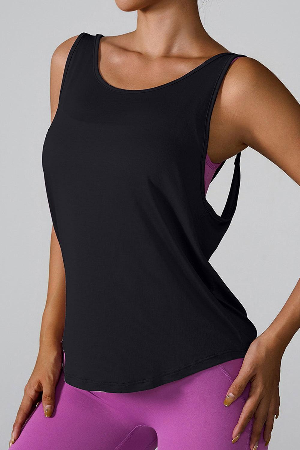 Crisscross Round Neck Active Tank - Clothes For Her Online Store