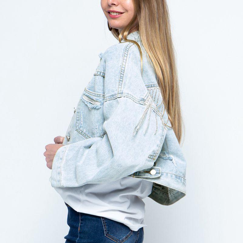 Cropped Collared Neck Dropped Shoulder Denim Jacket - Clothes For Her Online Store