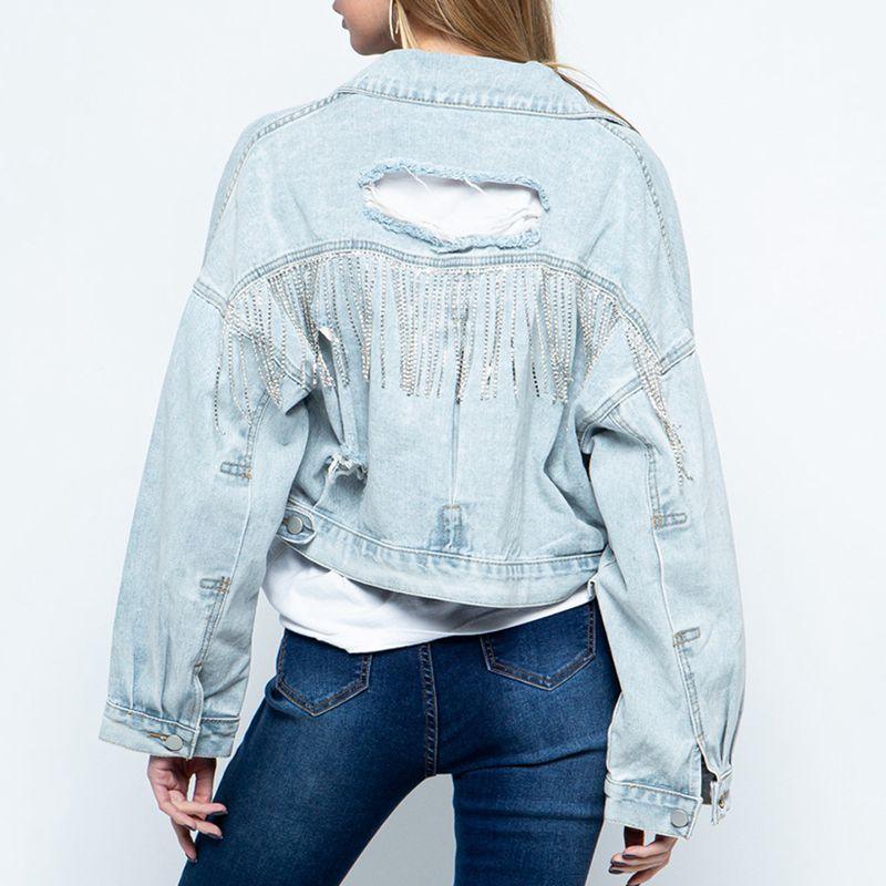 Cropped Collared Neck Dropped Shoulder Denim Jacket - Clothes For Her Online Store