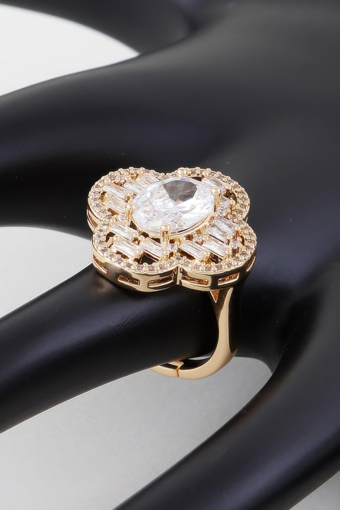 Crystallized Cubic Clover Ring - Clothes For Her Online Store