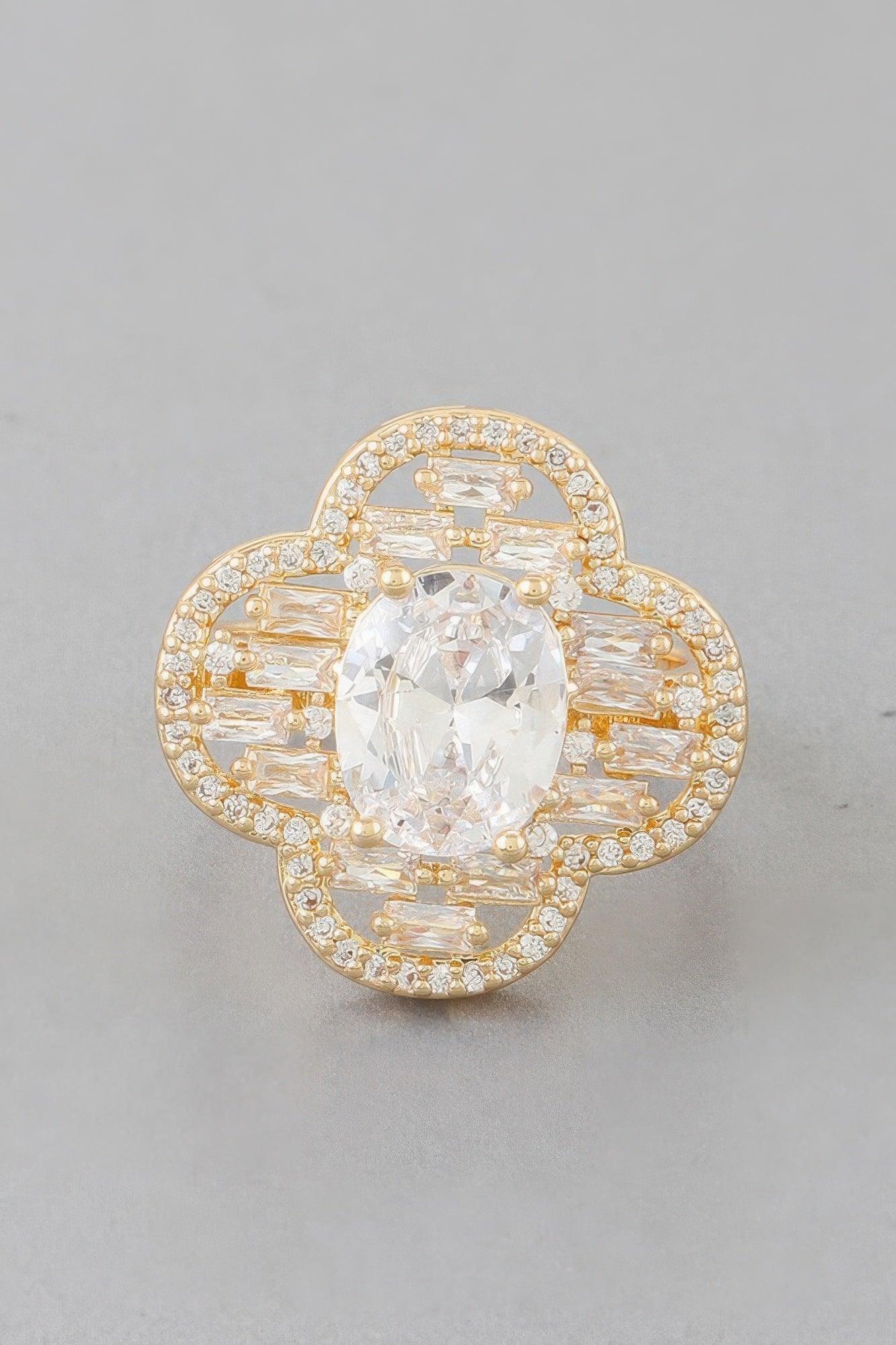 Crystallized Cubic Clover Ring - Clothes For Her Online Store