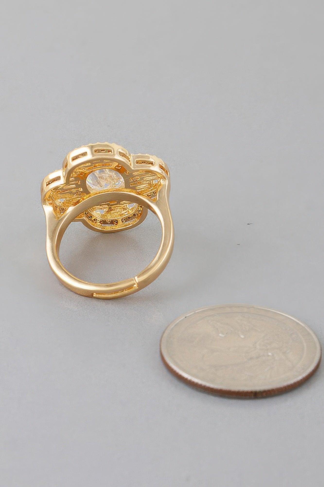 Crystallized Cubic Clover Ring - Clothes For Her Online Store