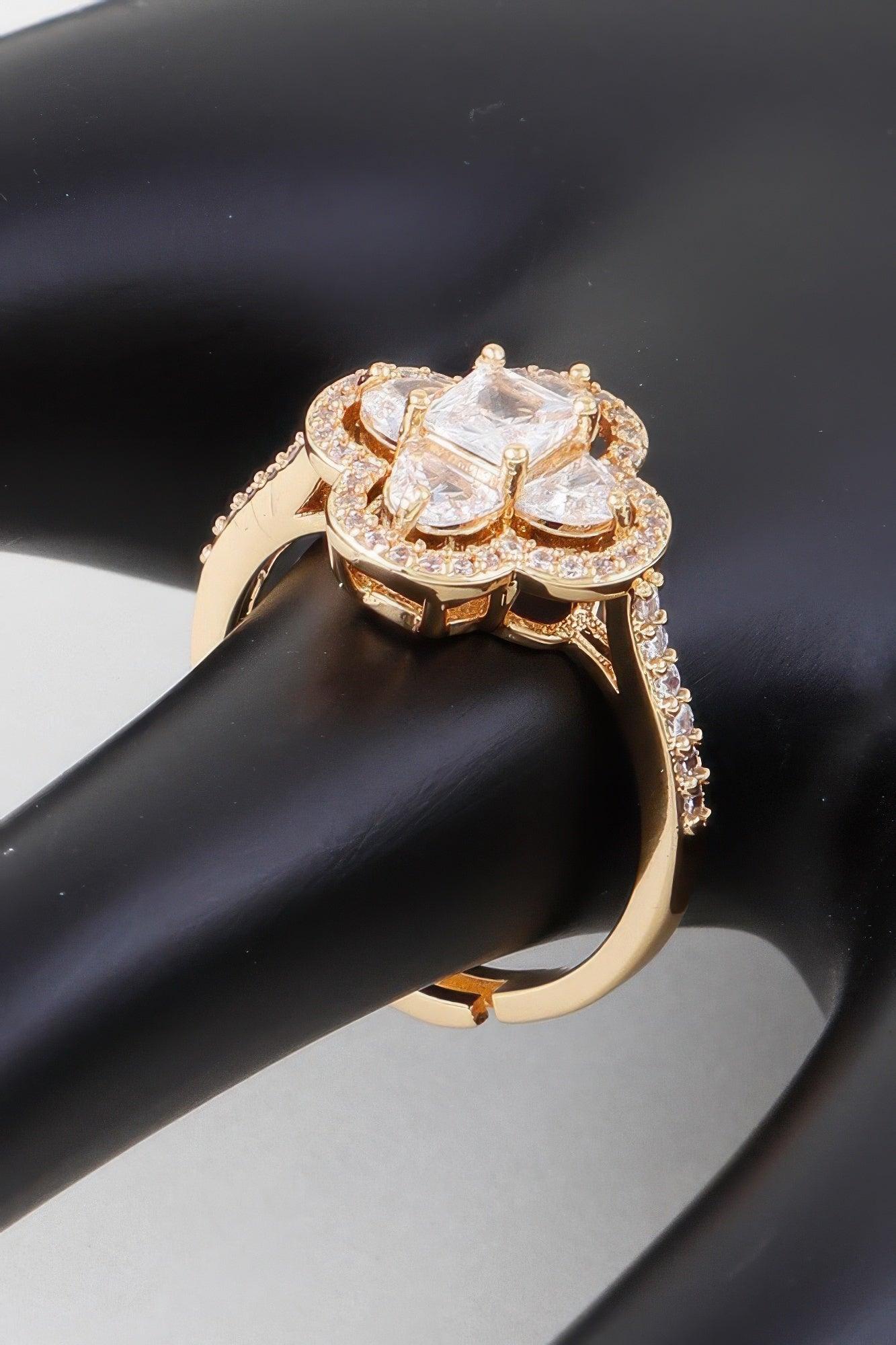 Cubic Jeweled Clover Ring - Clothes For Her Online Store