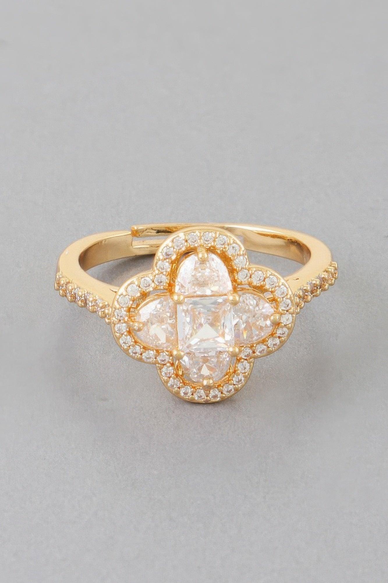 Cubic Jeweled Clover Ring - Clothes For Her Online Store
