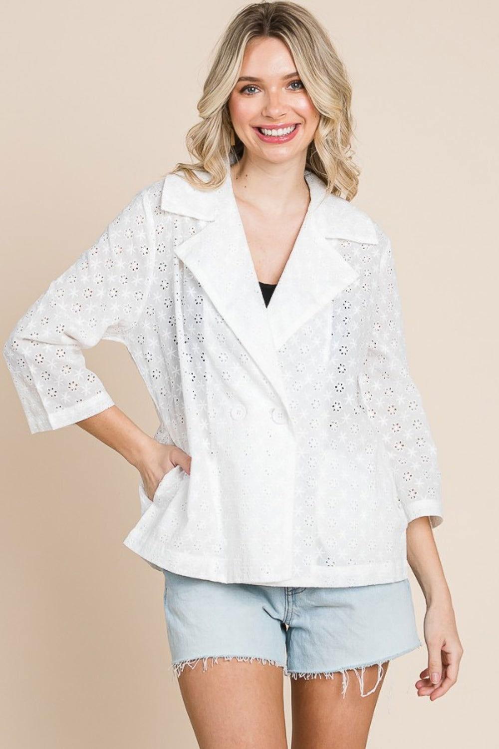 Culture Code Double Breasted Eyelet Jacket with Pockets - Clothes For Her Online Store
