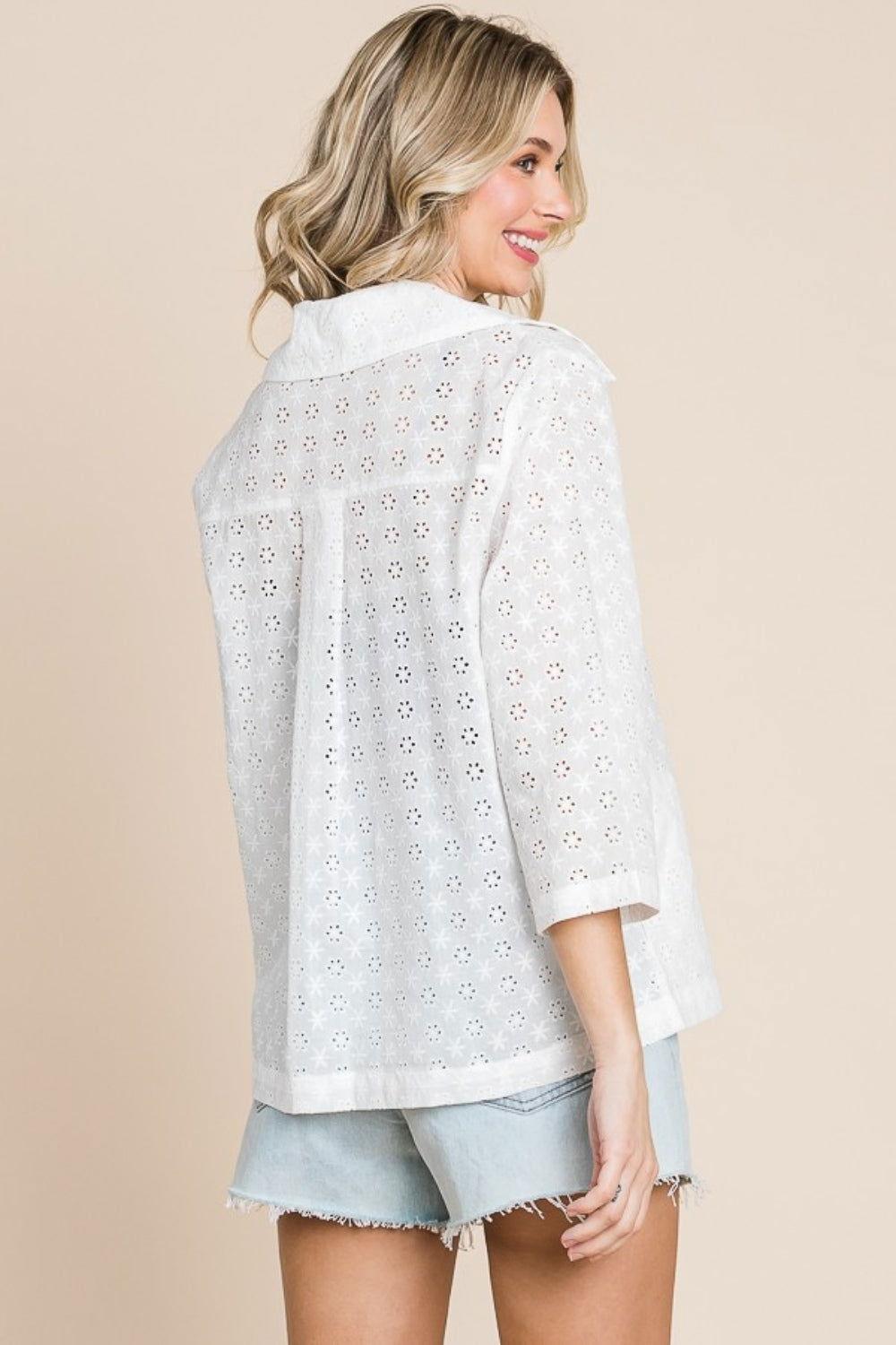 Culture Code Double Breasted Eyelet Jacket with Pockets - Clothes For Her Online Store