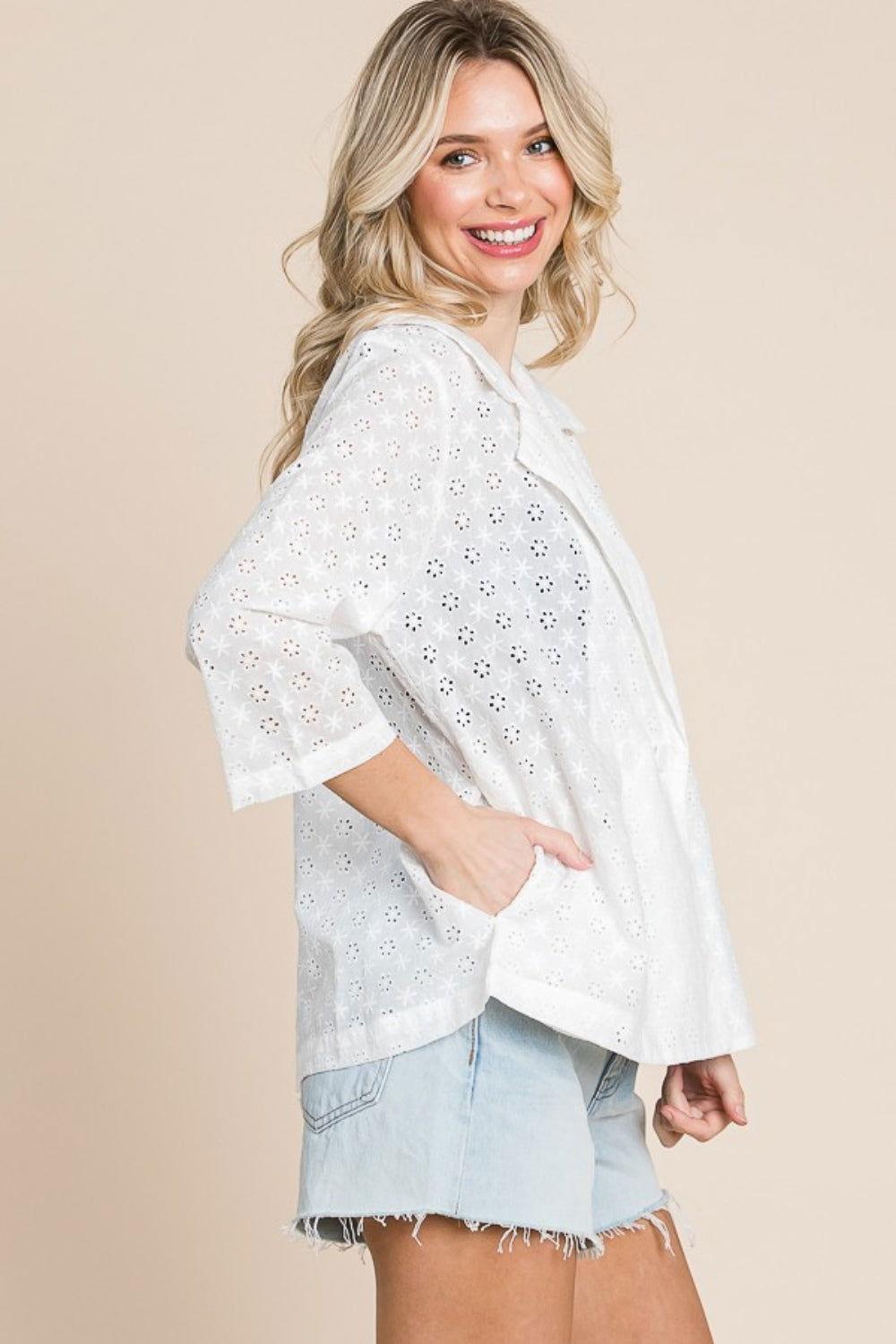 Culture Code Double Breasted Eyelet Jacket with Pockets - Clothes For Her Online Store