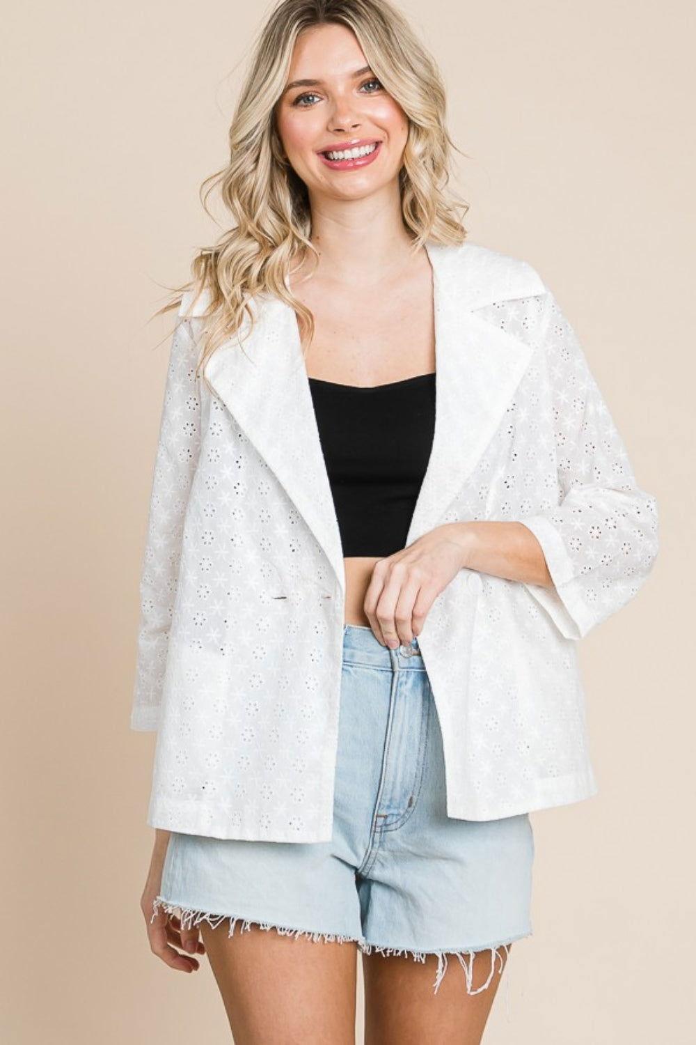 Culture Code Double Breasted Eyelet Jacket with Pockets - Clothes For Her Online Store