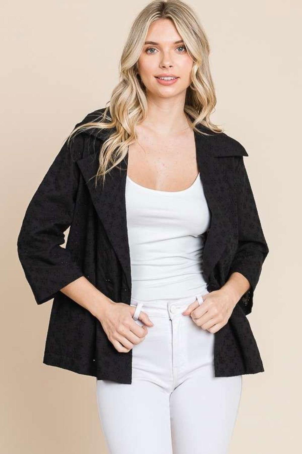 Culture Code Double Breasted Eyelet Jacket with Pockets - Clothes For Her Online Store