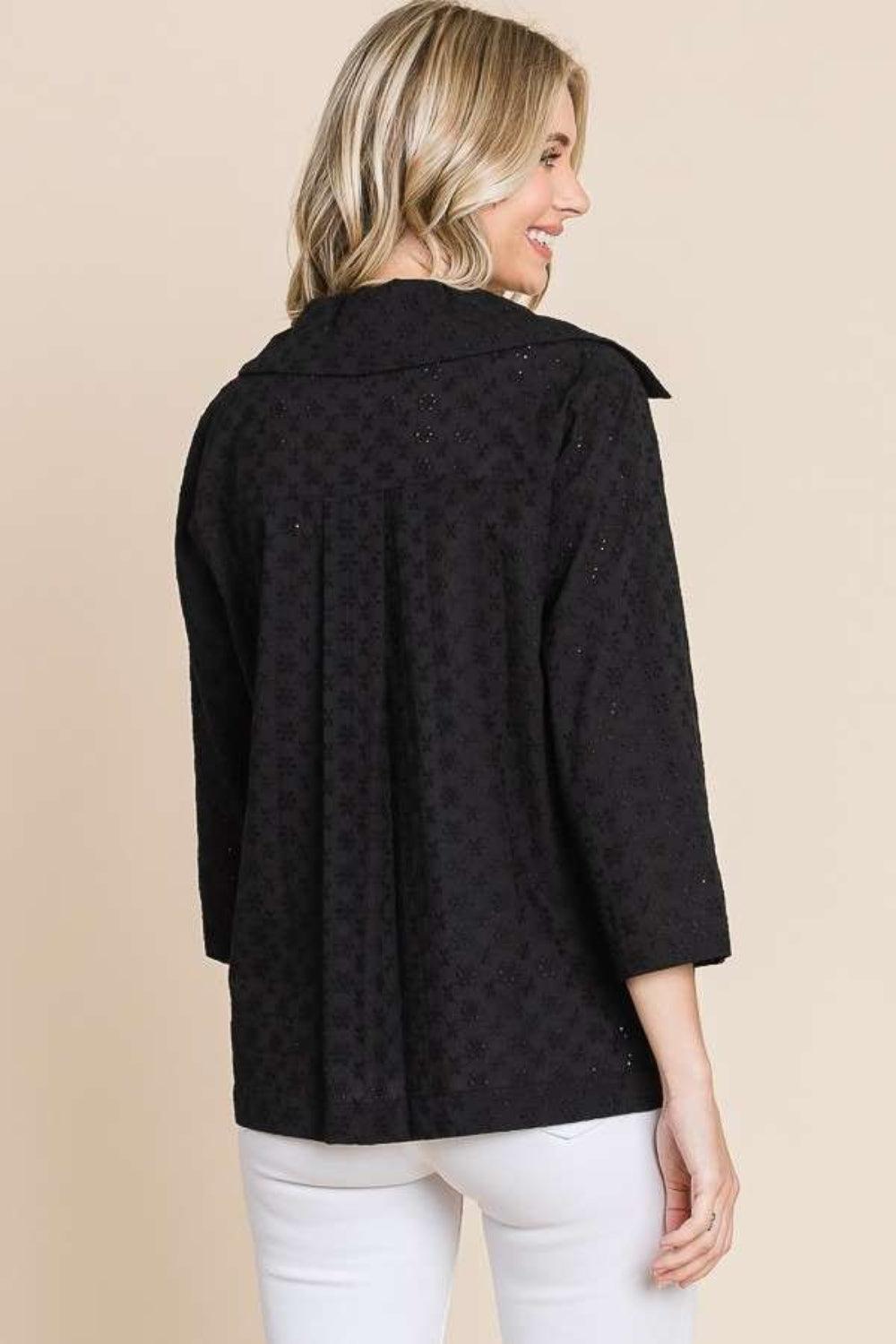 Culture Code Double Breasted Eyelet Jacket with Pockets - Clothes For Her Online Store
