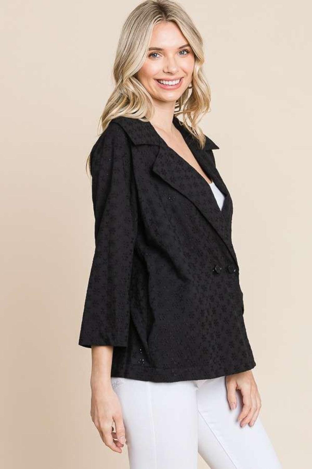 Culture Code Double Breasted Eyelet Jacket with Pockets - Clothes For Her Online Store