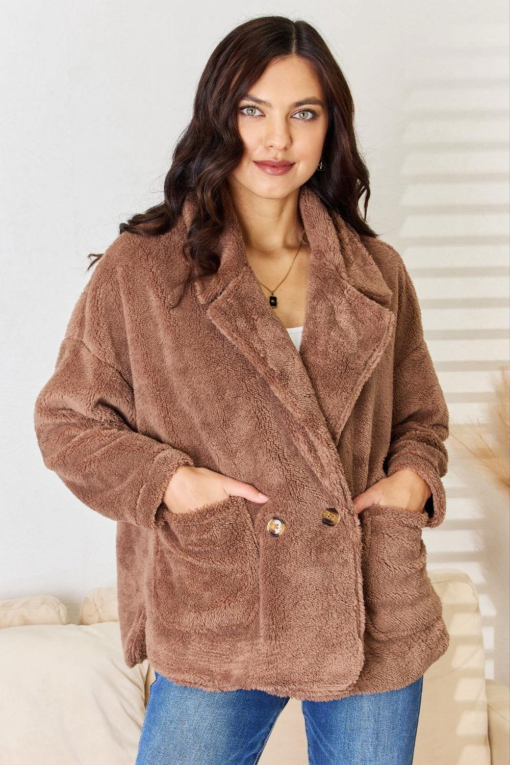 Culture Code Double Breasted Fuzzy Coat - Clothes For Her Online Store
