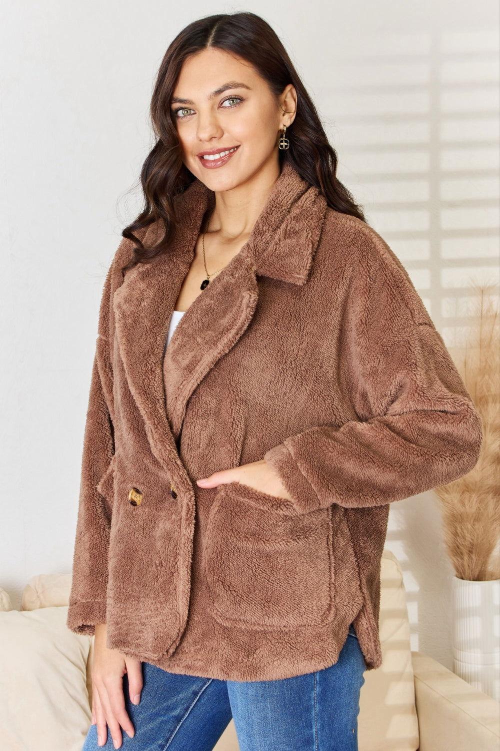Culture Code Double Breasted Fuzzy Coat - Clothes For Her Online Store