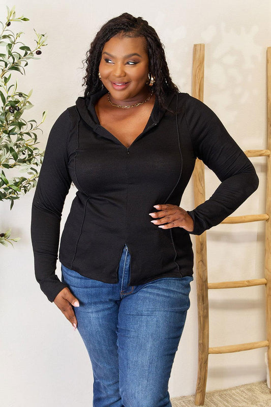 Culture Code Full Size Exposed Seam Long Sleeve Hoodie - Clothes For Her Online Store
