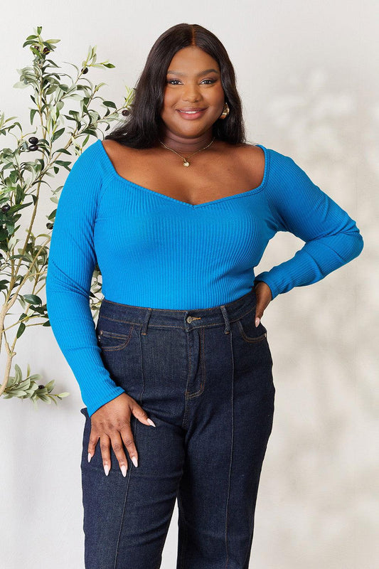 Culture Code Full Size Ribbed Sweetheart Neck Knit Top - Clothes For Her Online Store