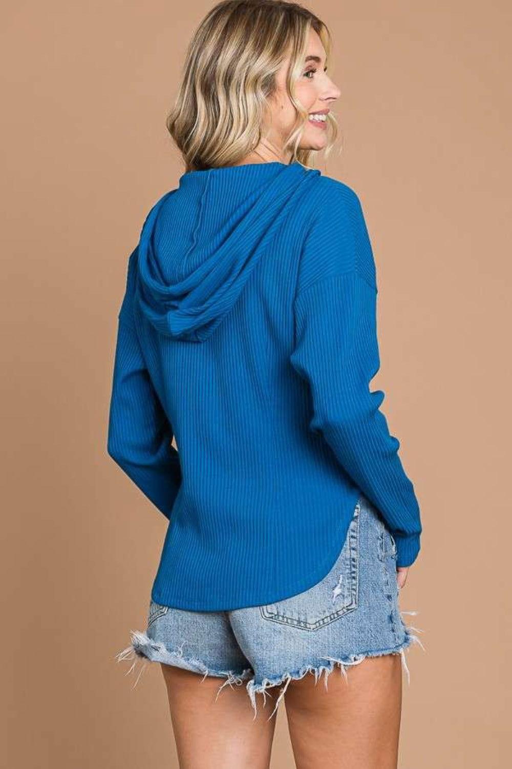 Culture Code Full Size Ribbed Zip Up Drawstring Hooded Jacket - Clothes For Her Online Store