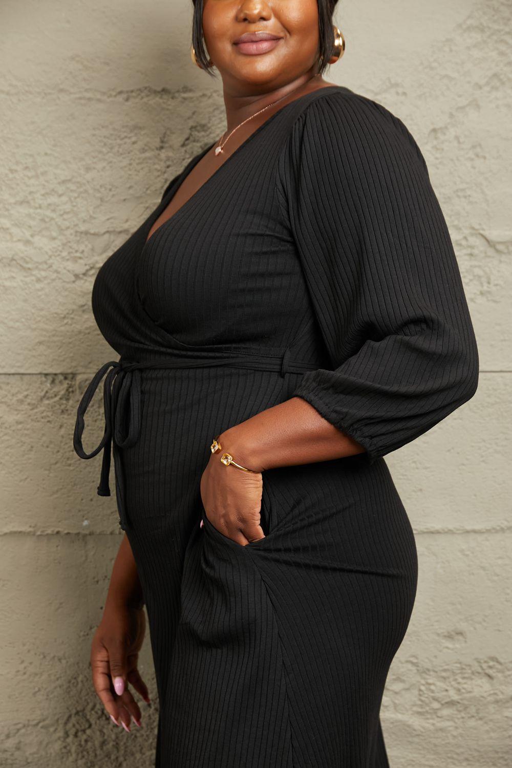 Culture Code Full Size Surplice Flare Ruching Dress - Clothes For Her Online Store