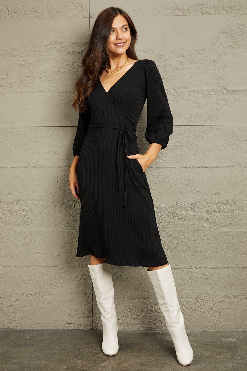 Culture Code Full Size Surplice Flare Ruching Dress - Clothes For Her Online Store