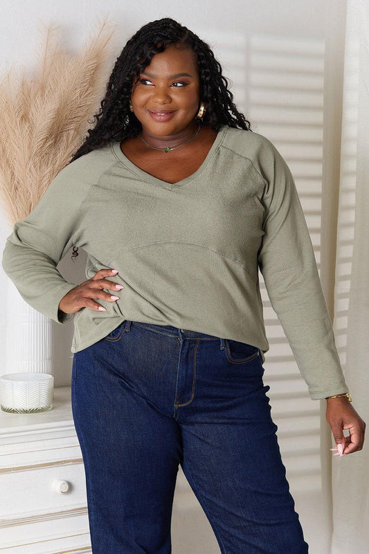 Culture Code Full Size V-Neck Long Sleeve T-Shirt - Clothes For Her Online Store