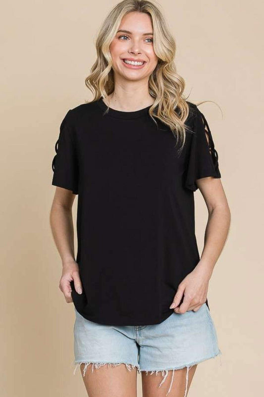 Culture Code Round Neck Crisscross Short Sleeve T-Shirt - Clothes For Her Online Store