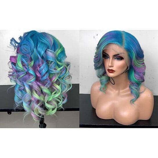 Curly Multi-Color Charming Full Wigs for Cosplay Girls Party or Daily Use Wig Cap Included - Clothes For Her Online Store