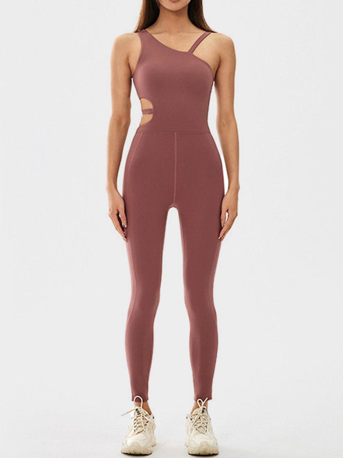 Cutout Asymmetrical Neck Active Jumpsuit - Clothes For Her Online Store