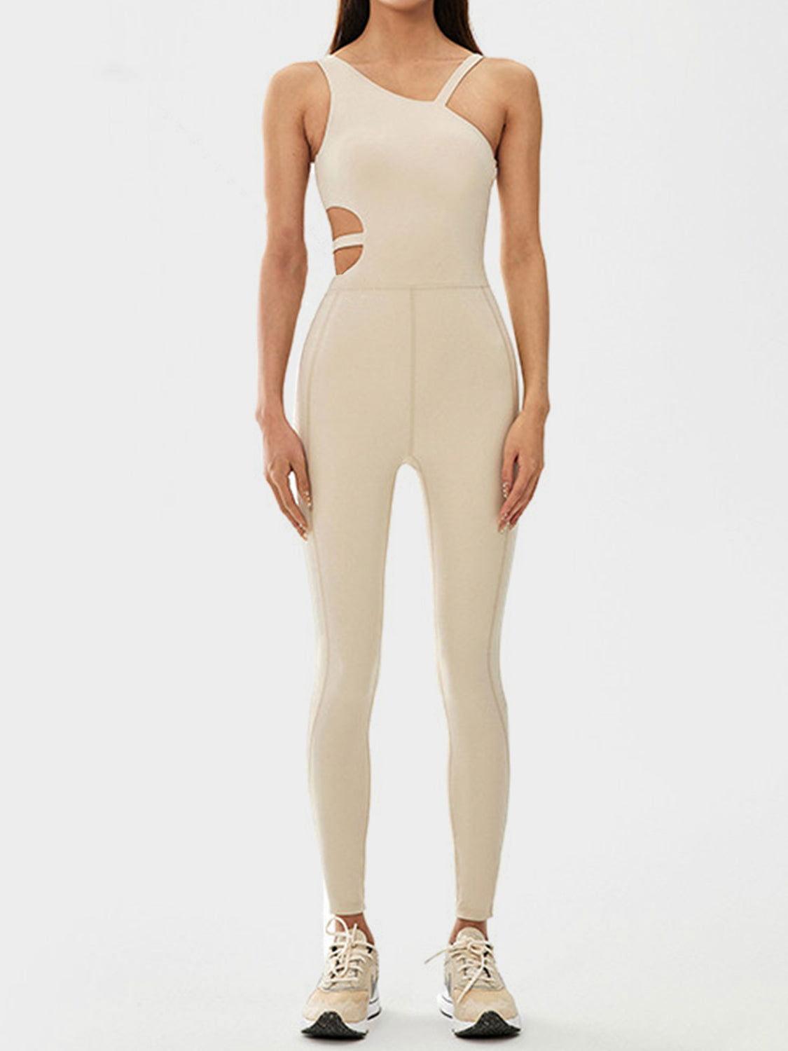 Cutout Asymmetrical Neck Active Jumpsuit - Clothes For Her Online Store