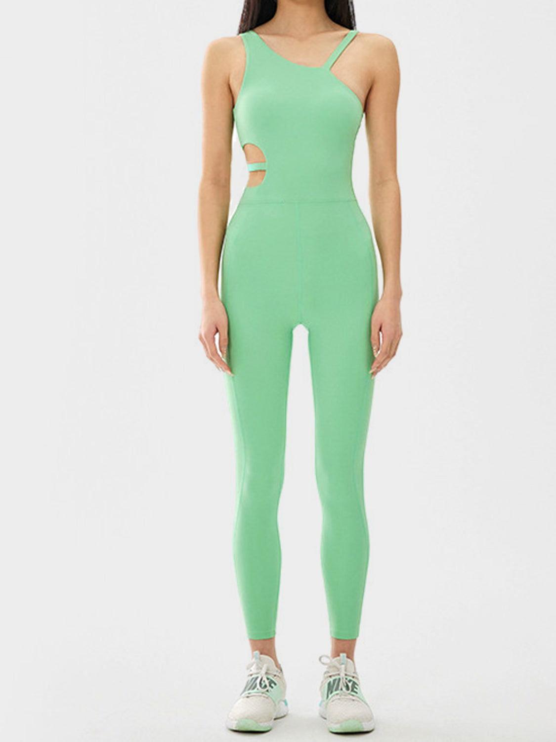 Cutout Asymmetrical Neck Active Jumpsuit - Clothes For Her Online Store