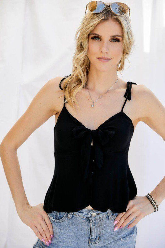 Cutout Detail Ruched Twist Bow Sweetheart Neckline Smocked Back Ribbon Tie Spaghetti Strap Cami Top - Clothes For Her Online Store