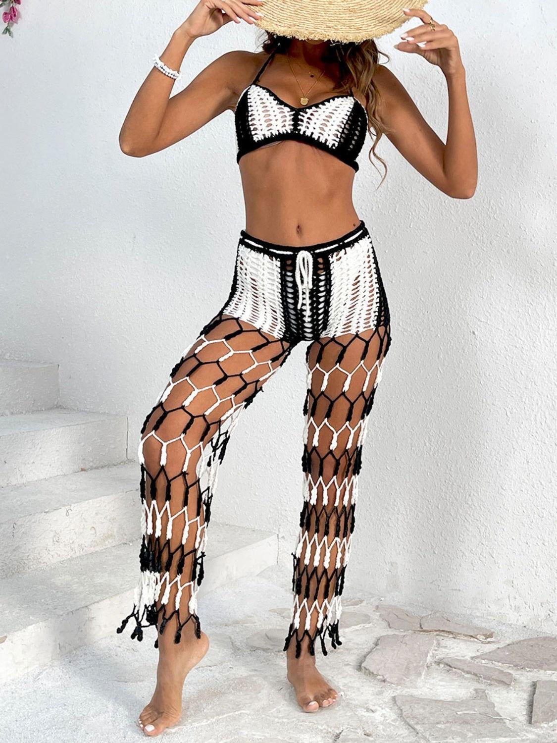 Cutout Halter Neck Top and Pants Two-Piece Swim Set - Clothes For Her Online Store