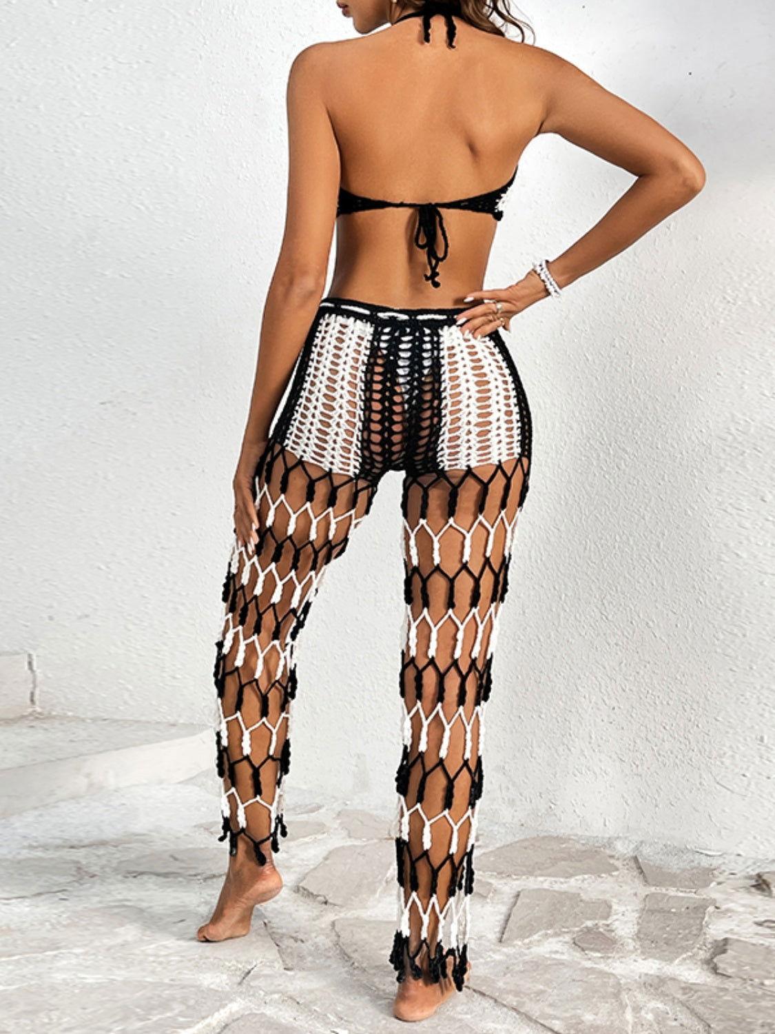 Cutout Halter Neck Top and Pants Two-Piece Swim Set - Clothes For Her Online Store