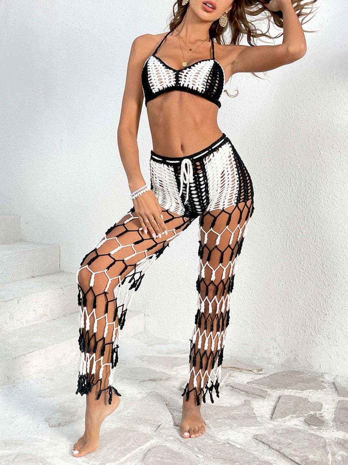 Cutout Halter Neck Top and Pants Two-Piece Swim Set - Clothes For Her Online Store