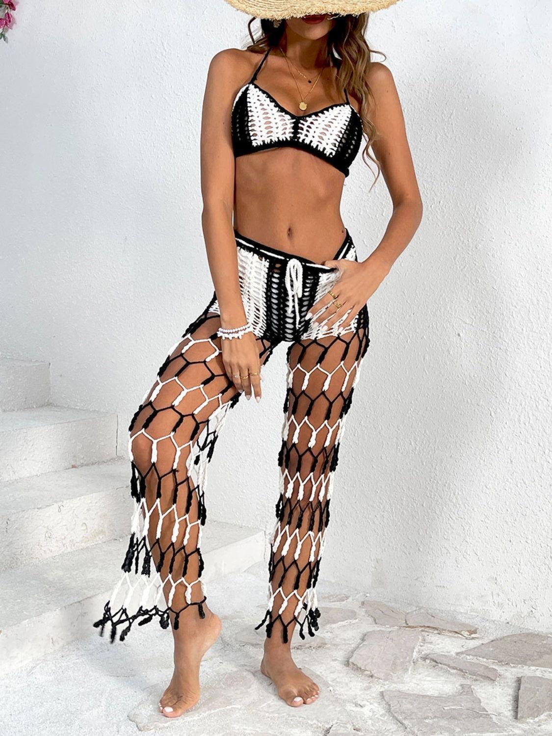 Cutout Halter Neck Top and Pants Two-Piece Swim Set - Clothes For Her Online Store