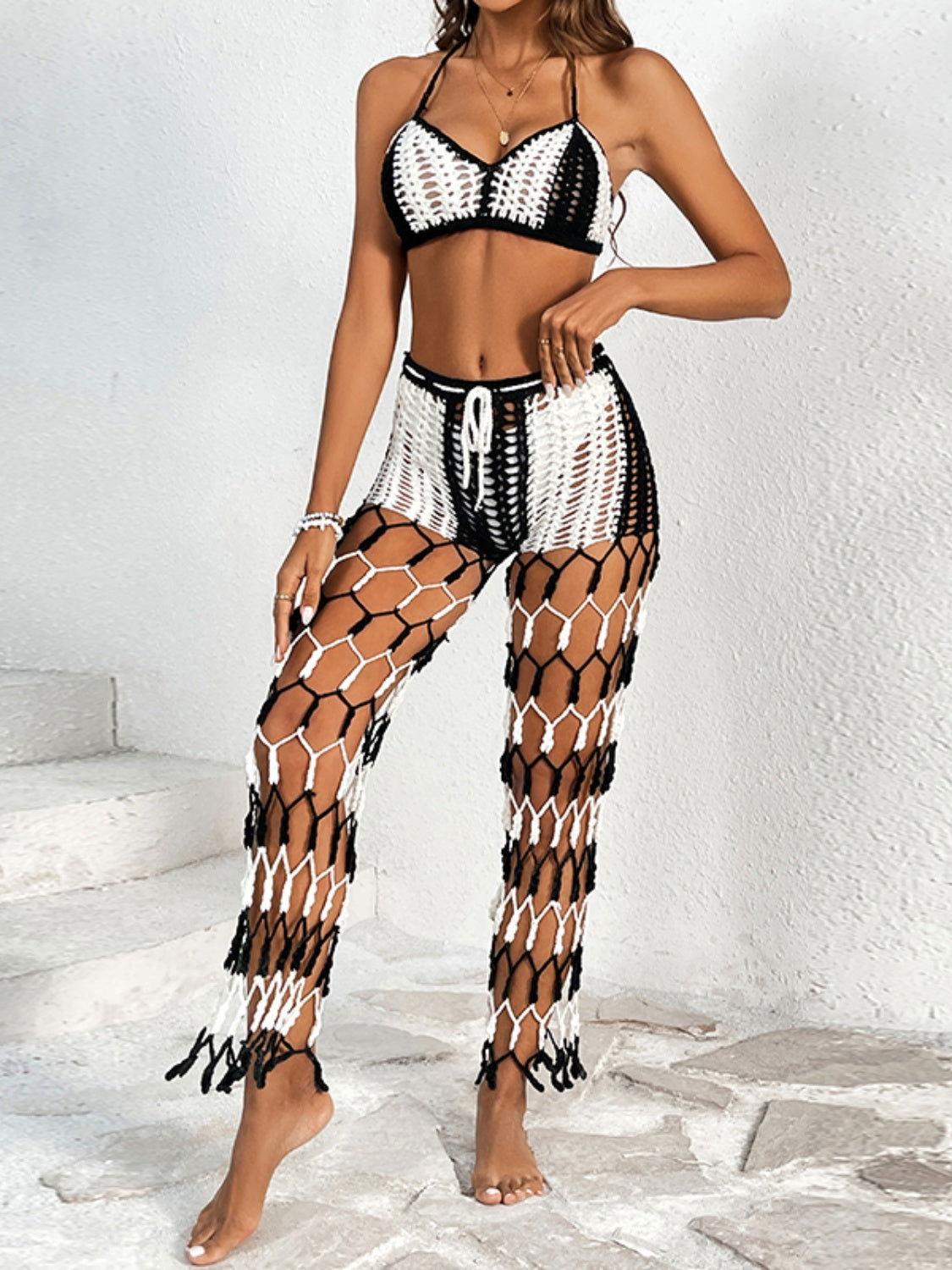 Cutout Halter Neck Top and Pants Two-Piece Swim Set - Clothes For Her Online Store