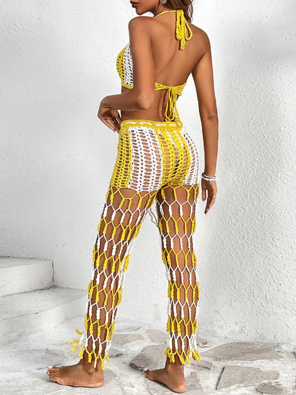 Cutout Halter Neck Top and Pants Two-Piece Swim Set - Clothes For Her Online Store