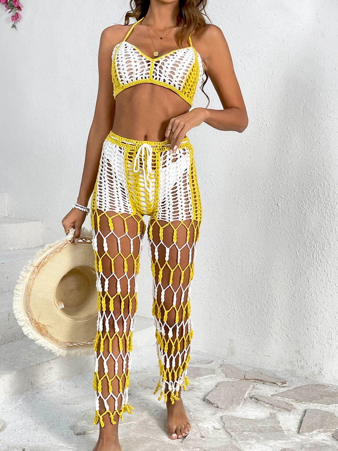 Cutout Halter Neck Top and Pants Two-Piece Swim Set - Clothes For Her Online Store