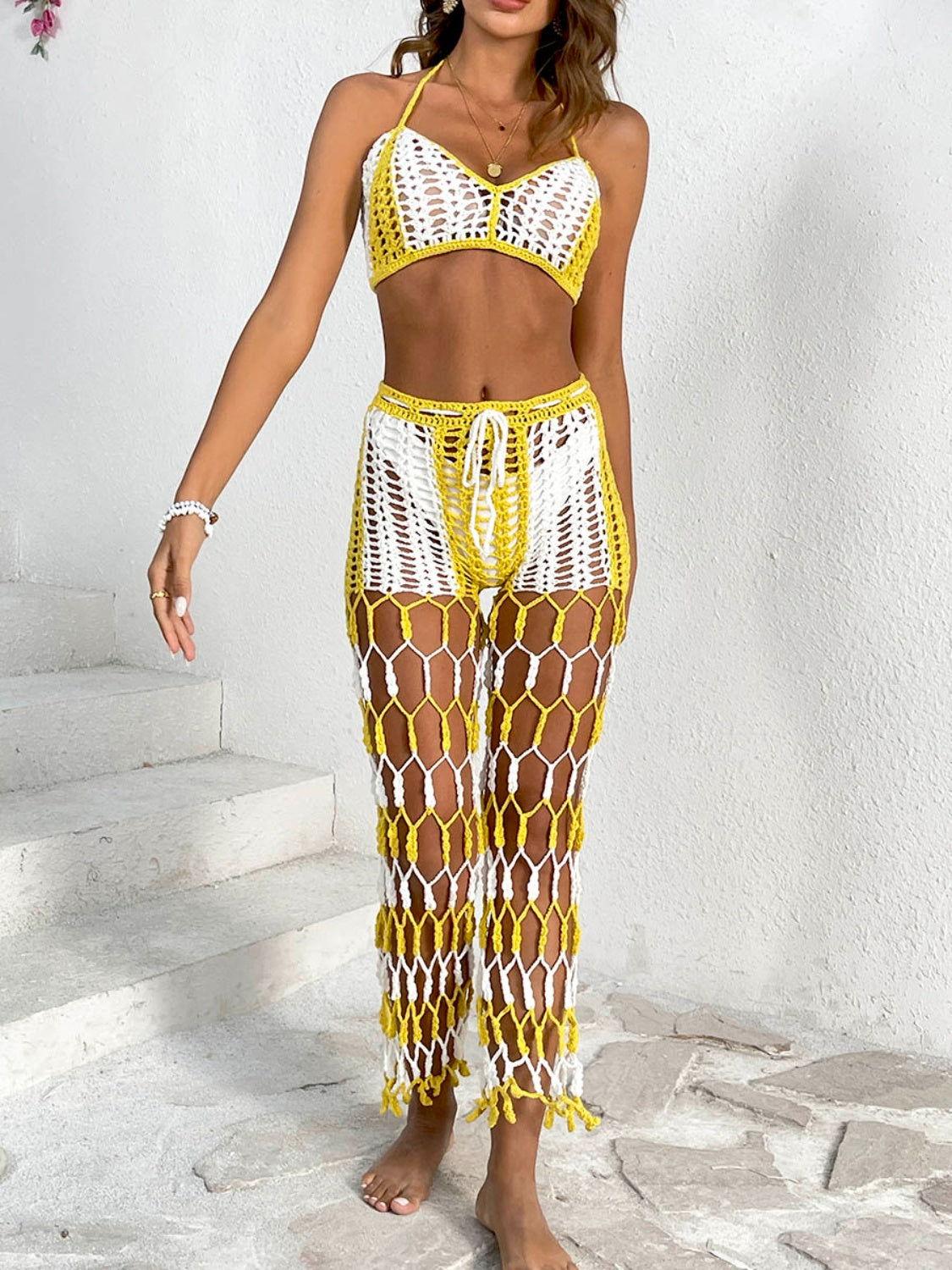 Cutout Halter Neck Top and Pants Two-Piece Swim Set - Clothes For Her Online Store