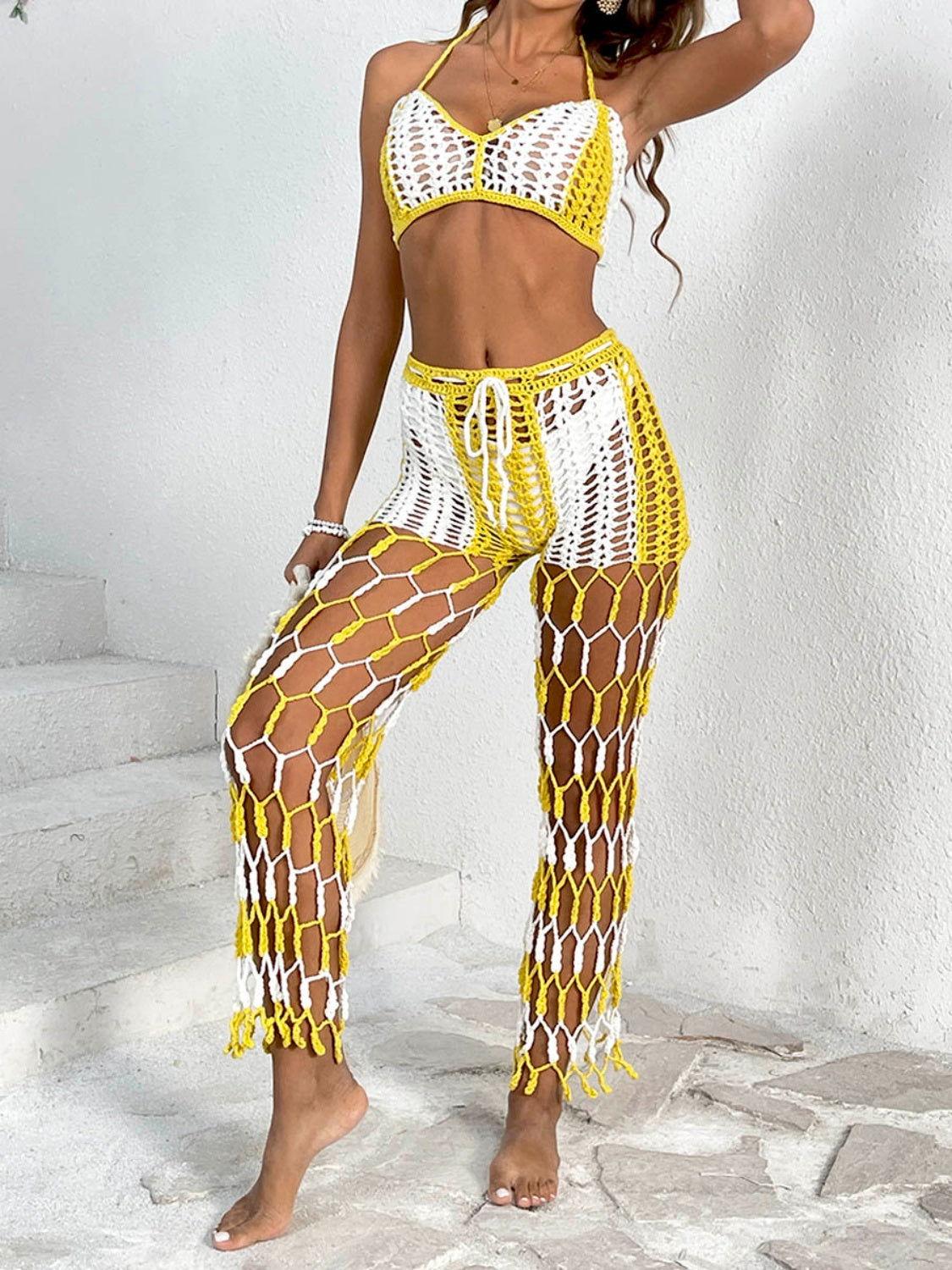 Cutout Halter Neck Top and Pants Two-Piece Swim Set - Clothes For Her Online Store