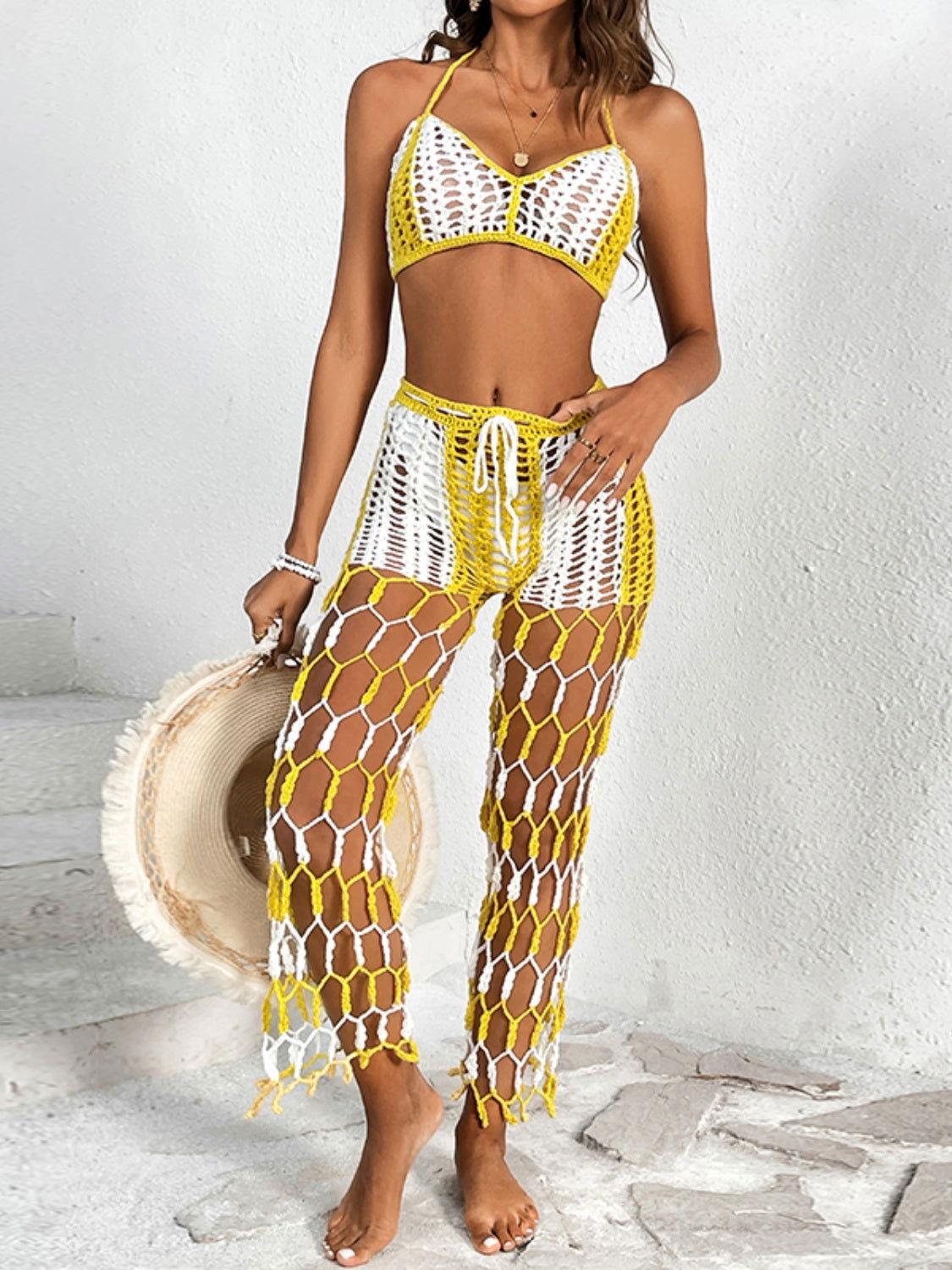 Cutout Halter Neck Top and Pants Two-Piece Swim Set - Clothes For Her Online Store