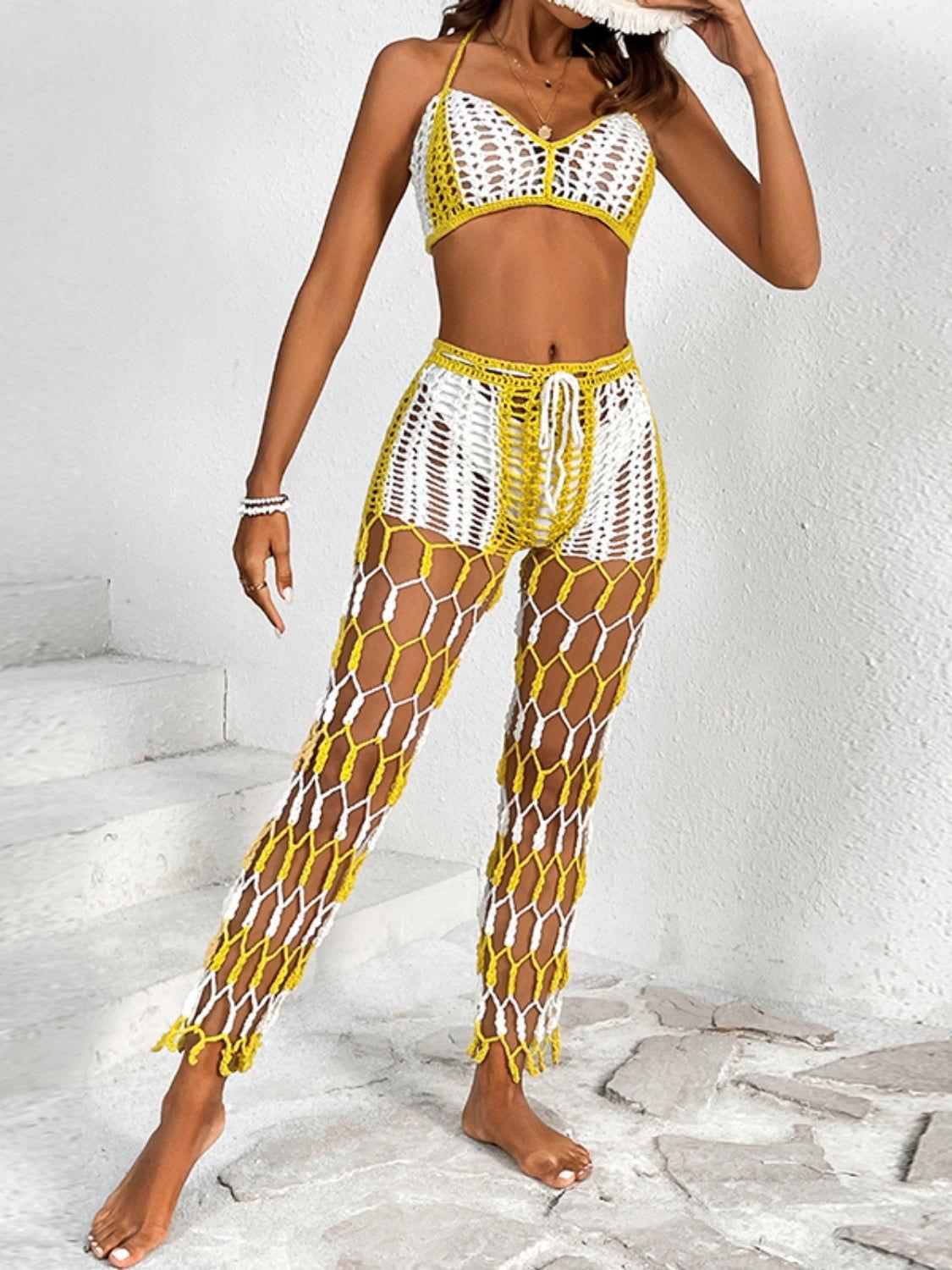 Cutout Halter Neck Top and Pants Two-Piece Swim Set - Clothes For Her Online Store