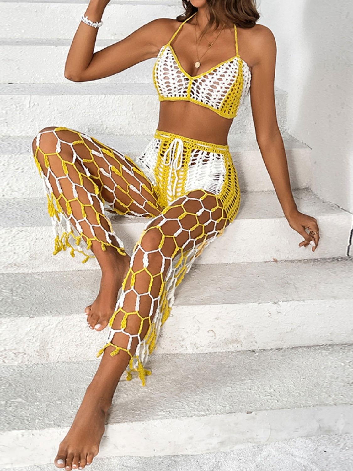 Cutout Halter Neck Top and Pants Two-Piece Swim Set - Clothes For Her Online Store