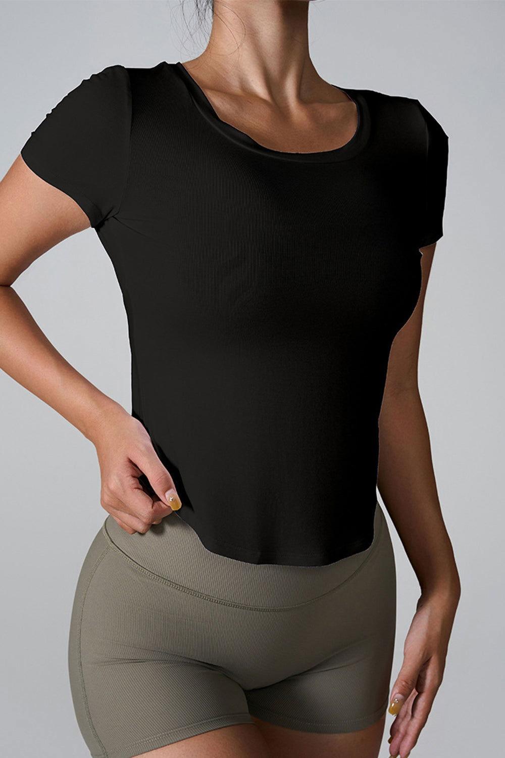 Cutout Round Neck Short Sleeve Active T-Shirt - Clothes For Her Online Store