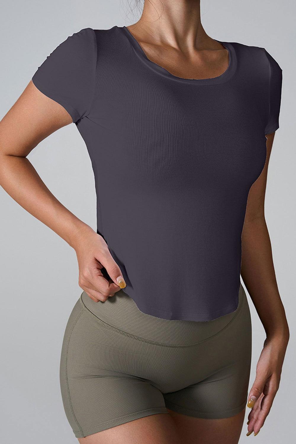 Cutout Round Neck Short Sleeve Active T-Shirt - Clothes For Her Online Store