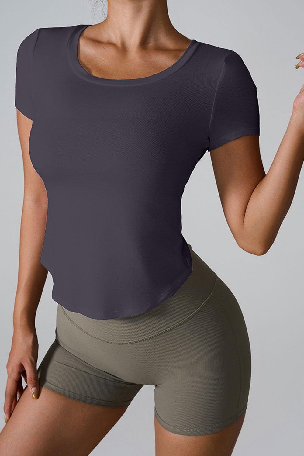 Cutout Round Neck Short Sleeve Active T-Shirt - Clothes For Her Online Store